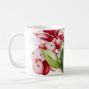 Winter holiday red poinsettia watercolour flowers  coffee mug