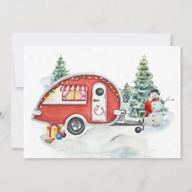 Winter Holiday RV Camper  Camping Snow Card (Front)