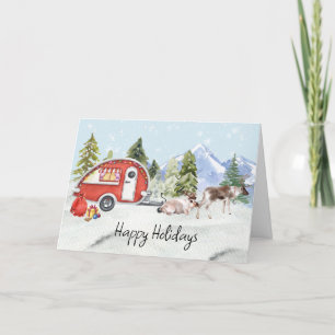 Winter Holiday RV Camper Reindeer Christmas  Card