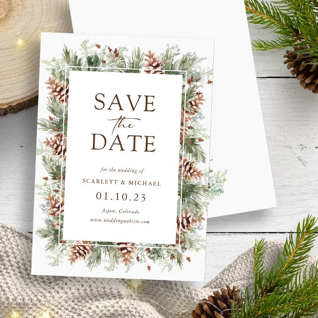 Winter Holiday Save The Date Card (Winter Holiday Pine Greenery Save The Date Card by Painted Paperie
)