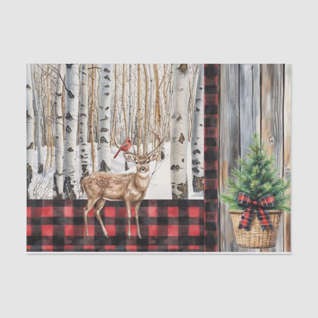 Winter Holiday Scenery Cardinal and Deer Tissue Paper (Front)