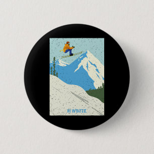 Winter Holiday Ski Christmas X-mas Skiing Skier 2 Inch Round Button