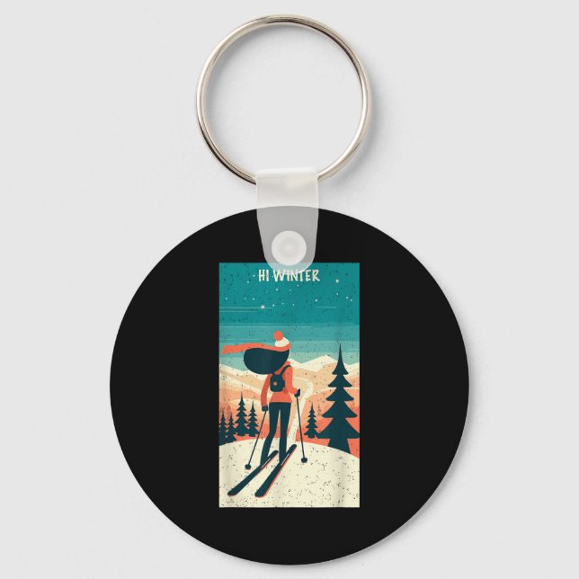 Winter Holiday Ski Christmas X-mas Skiing Skier Wo Keychain (Front)