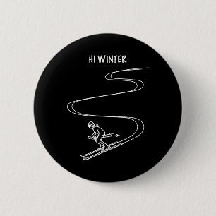 Winter Holiday Ski Line Art Christmas X-mas Skiing 2 Inch Round Button