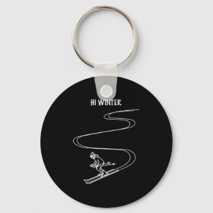 Winter Holiday Ski Line Art Christmas X-mas Skiing Keychain