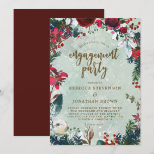 winter holiday snow engagement party invitation