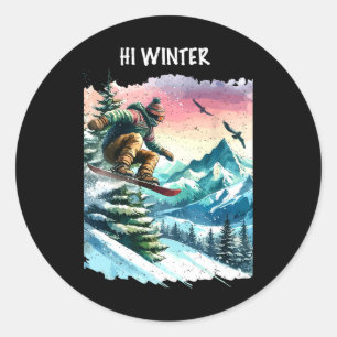 Winter Holiday Snowboarding Christmas Xmas Snowboa Classic Round Sticker