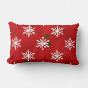 Winter Holiday Snowflake Red Green Starry BG Lumbar Pillow