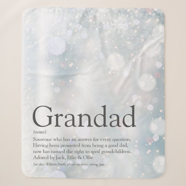 Winter Holiday Snowflakes Grandpa, Grandad, Papa Sherpa Blanket (Front)