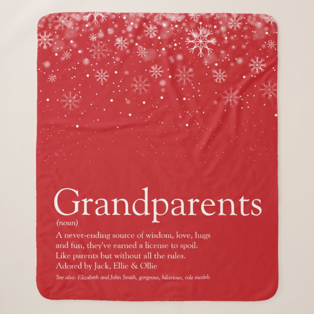 Winter Holiday Snowflakes Grandparents Quote Sherpa Blanket (Front)