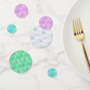 Winter holiday snowflakes hot pink green blue confetti