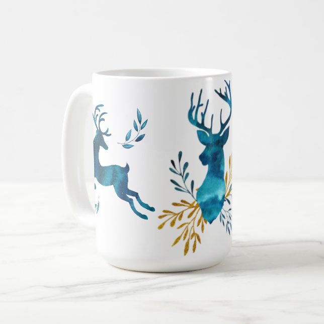 Winter Holiday - Watercolor Deer Coffee Mug (Front Left)