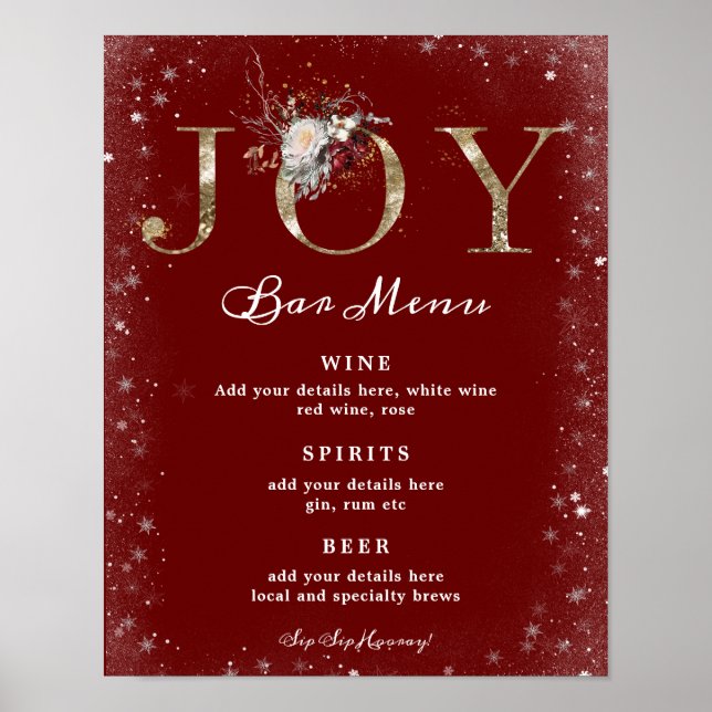 winter holiday wedding joy bar menu sign (Front)