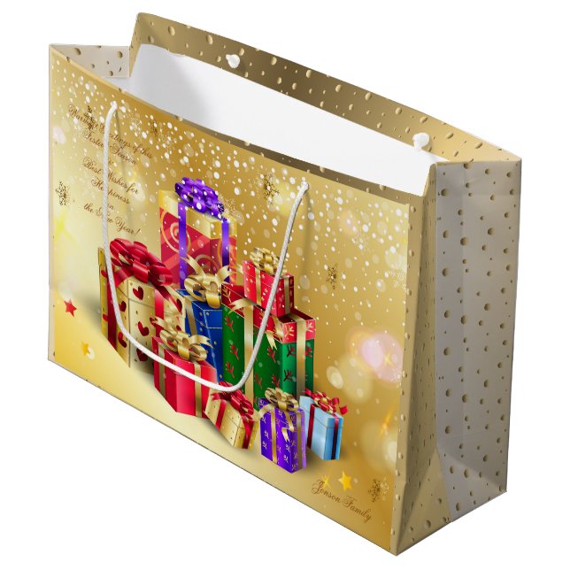 Winter Holiday Wishes XMAS Personalized Large Gift Bag (Front Angled)