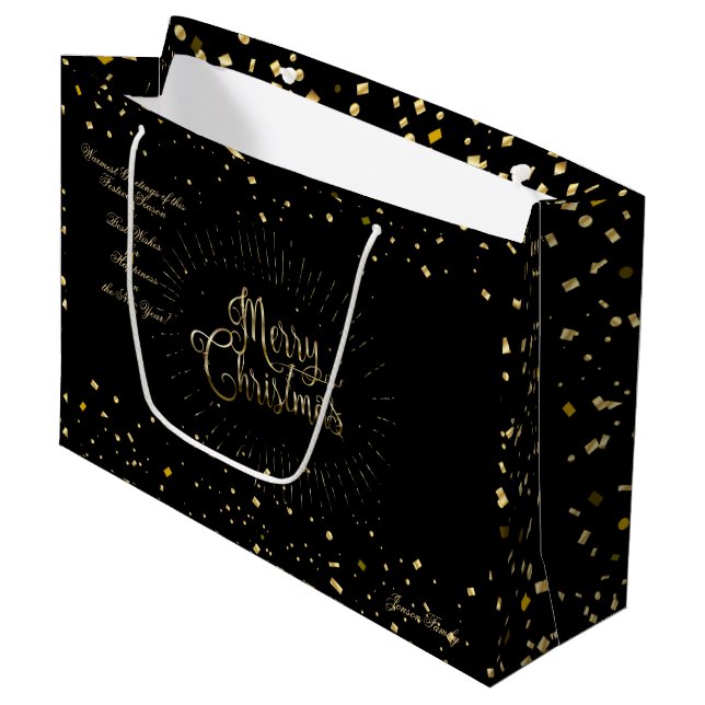 Winter Holiday Wishes XMAS Personalized Luxury Large Gift Bag (Front Angled)