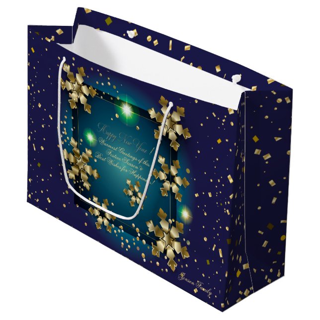 Winter Holiday Wishes XMAS Personalized Luxury Large Gift Bag (Front Angled)
