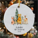 Winter Holiday Woodland Animal 1st Christmas Ceramic Ornament<br><div class="desc">This design was created though digital art. It may be personalized in the area provide or customizing by choosing the click to customize further option and changing the name, initials or words. You may also change the text colour and style or delete the text for an image only design. Contact...</div>