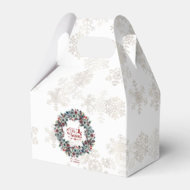 Winter Holiday Wreath 'Tis the Season Monogram Favor Box (Front Side)