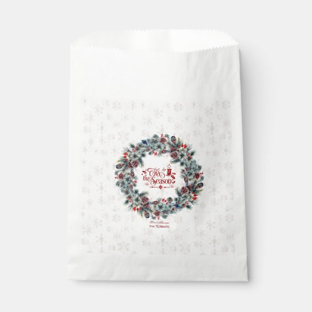 Winter Holiday Wreath 'Tis the Season Monogram Favour Bag (Front)