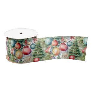 Winter Holidays Décor, holiday Trees and toys  Satin Ribbon