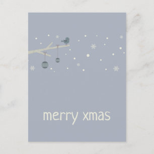 Winter holidays forest tree robin birds cartoon  postcard