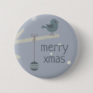 Winter holidays forest tree sparrow birds cartoon 2 inch round button