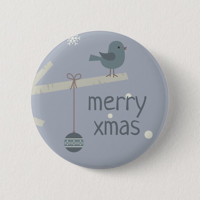Winter holidays forest tree sparrow birds cartoon 2 inch round button (Front)