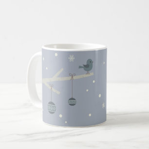 Winter holidays forest tree sparrow birds cartoon  coffee mug
