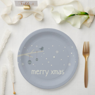 Winter holidays forest xmas ball blue bird cartoon paper plate