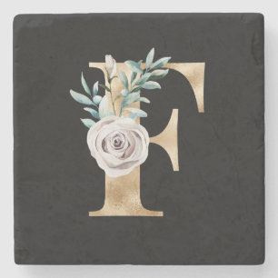 Winter holidays initials letter F Stone Coaster