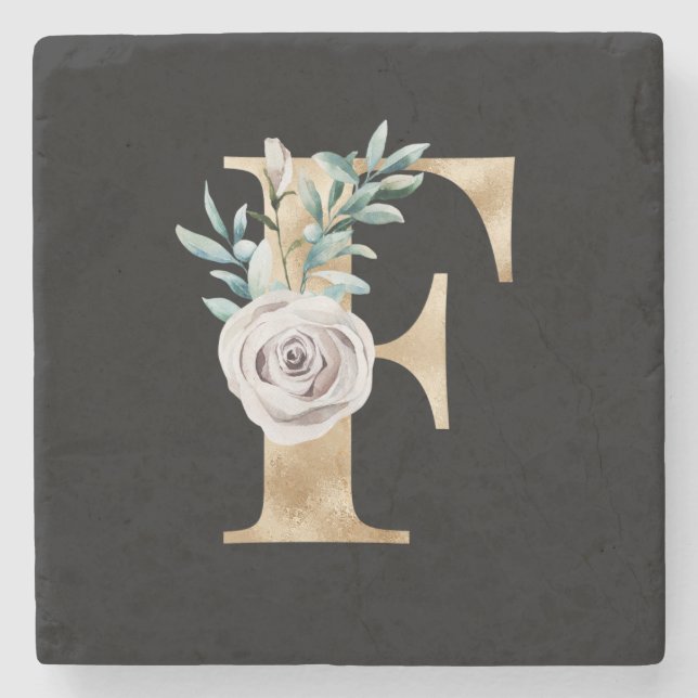 Winter holidays initials  letter F Stone Coaster (Front)