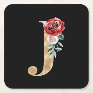 Winter holidays initials letter J Square Paper Coaster