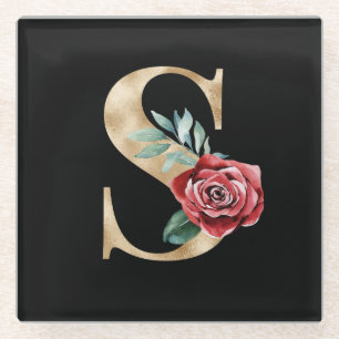 Winter holidays initials letter S Glass Coaster
