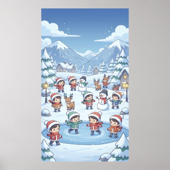 Winter holidays little kids wearing cozy coats  poster (Front)