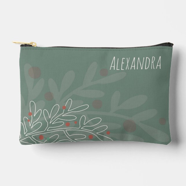 Winter holidays mistletoe personalised name text accessory pouch (Front)
