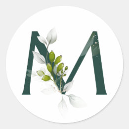 Winter holidays MONOGRAM green letter berries Classic Round Sticker