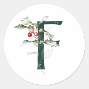 Winter holidays MONOGRAM red poinsettia berries  C Classic Round Sticker