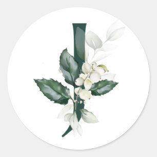 Winter holidays MONOGRAM white berries Classic Round Sticker