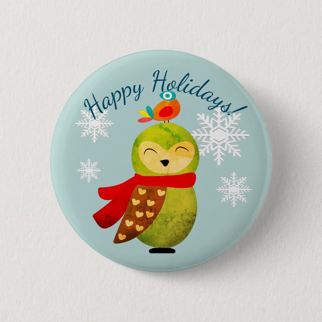 Winter Holidays Owl 2 Inch Round Button (Front)