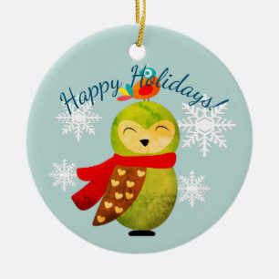 Winter Holidays Owl Ceramic Ornament