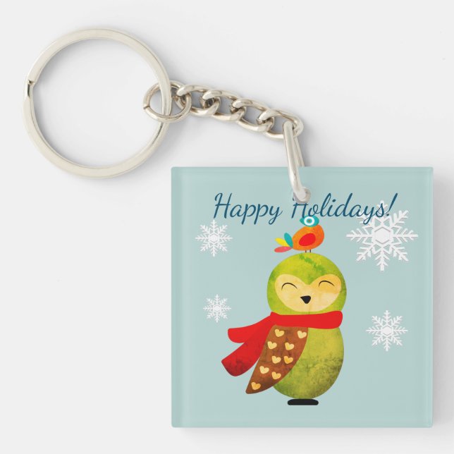 Winter Holidays Owl Keychain (Front)