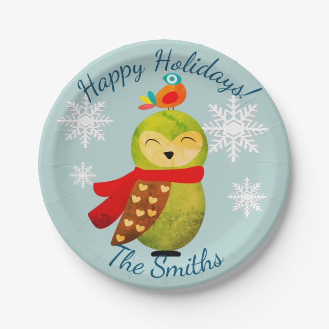 Winter Holidays Owl Paper Plate (Front)