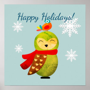 Winter Holidays Owl Poster