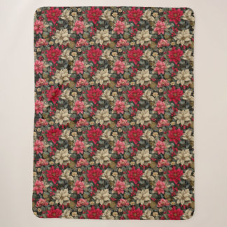 Winter Holidays Poinsettia Floral Sherpa Blanket