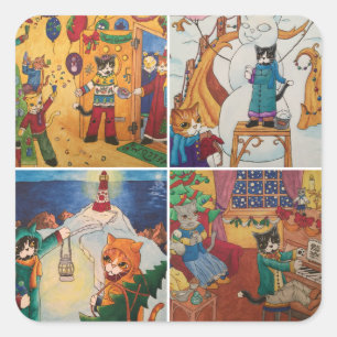 Winter Holidays Ribbon Square Sticker