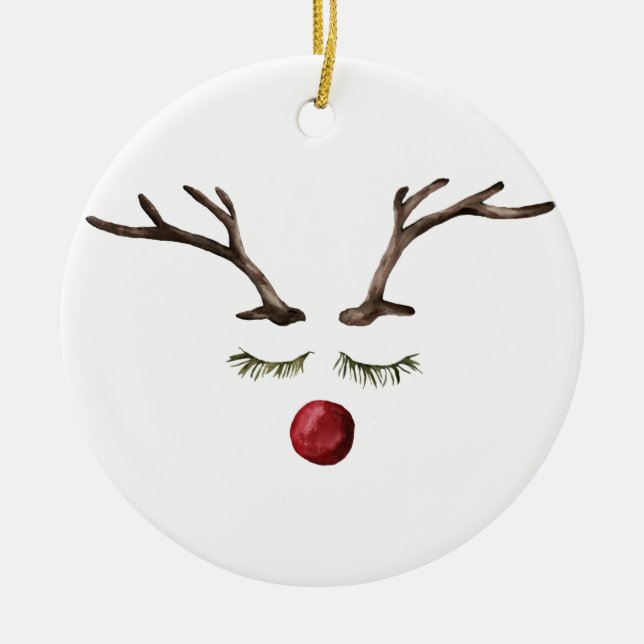 Winter holidays Rudolph Ceramic Ornament (Front)