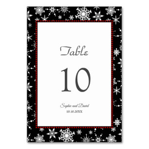 Winter Holidays Snowflakes Red Buffalo Wedding Table Number