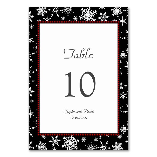 Winter Holidays Snowflakes Red Buffalo Wedding Table Number (Front)