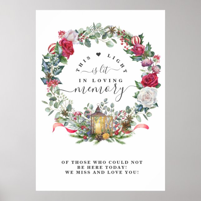 Winter Holidays Wreath In Loving Memory Sign (Front)