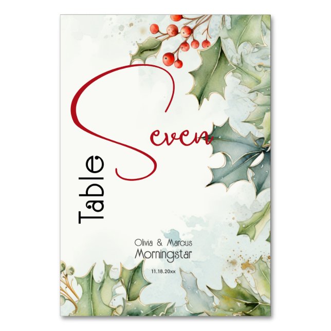 Winter Holly and Berries Table Number (Front)